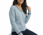 Grey Knitted V-Neck Warm Pullover - Image 