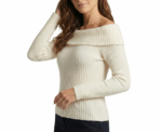 Off Shoulder Offwhite Knitwear Long Sleeve Pullover - Image 