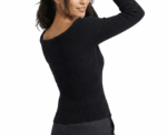 Off Shoulder Black Knitwear Long Sleeve Pullover - Image 