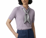 Short Sleeve Purple Pullover with Tiny Scarf in Collar - Image 