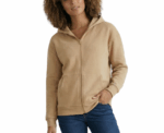 Long Sleeve Fleeced Beige Jacket With Zipper To Close - Image 