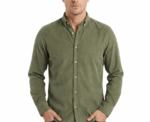 Olive Buttoned Ribbed Velvet Shirt - Image 