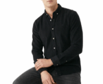 Black Buttoned Ribbed Velvet Shirt - Image 