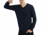 Damat Long Sleeve V- Neck Knitwear Navy Pullover - Image 