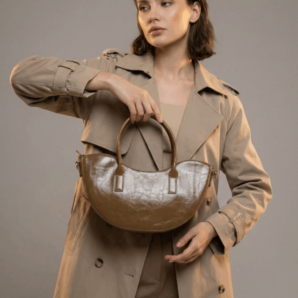 Light Brown Half Moon Shape with Handle Strap
