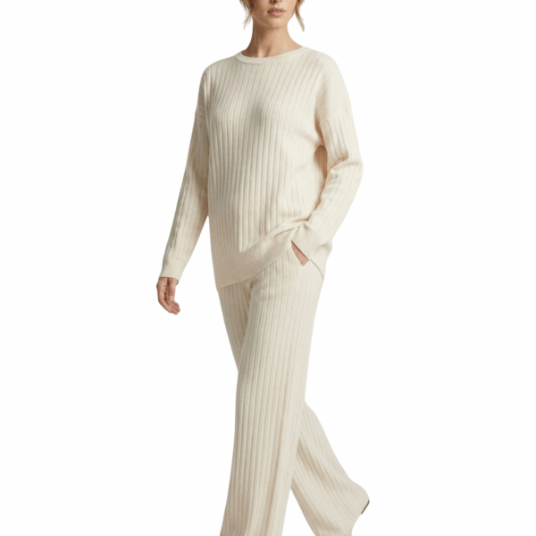 Warm Ribbed Pant & Sweater Offwhite Set