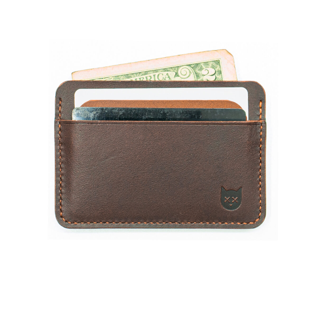 Handmade card holder dual color leather brown and light brown front full