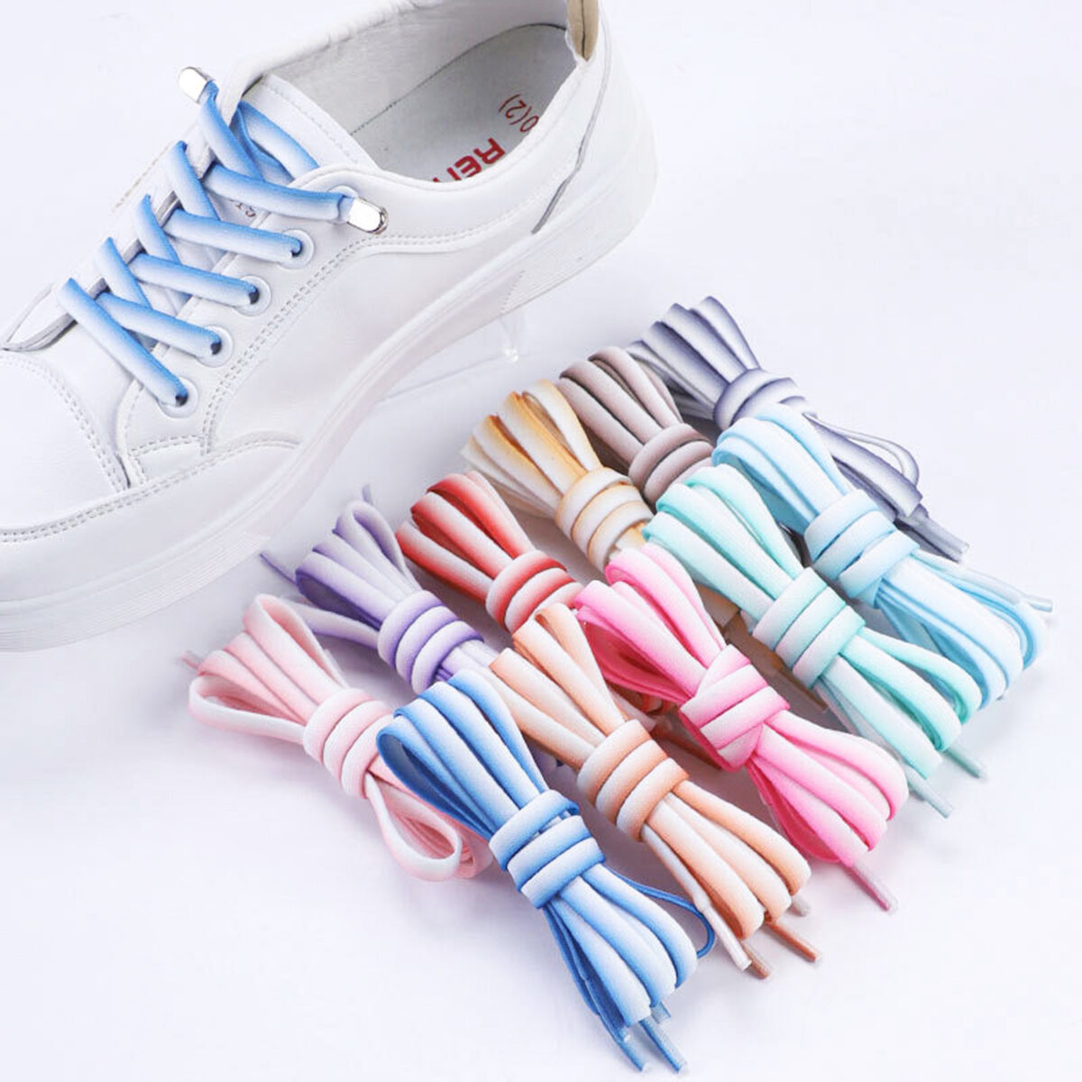 Elastic Shoe Laces - White light pink-Metal Buckle Pair - Image 