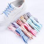 Elastic Shoe Laces - White light pink-Metal Buckle Pair - Image 