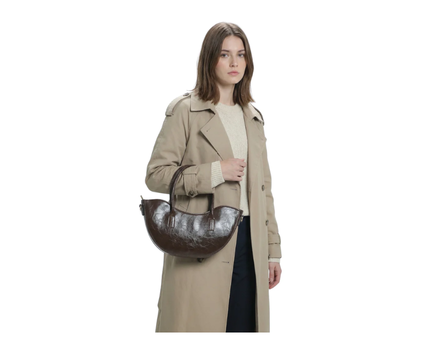 Untitled design Brown Half Moon Shape with Handle Strap - Image 1