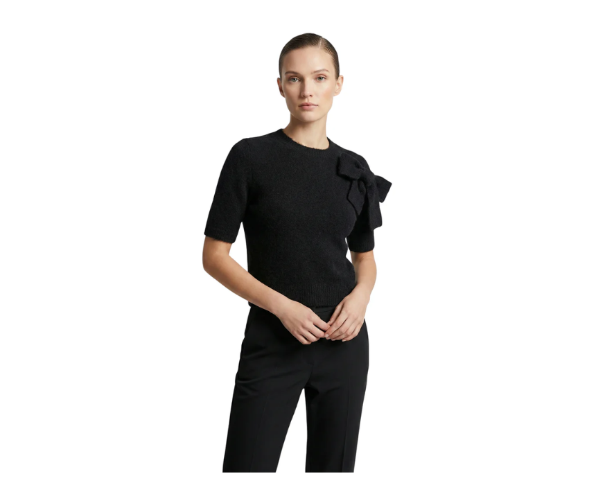 Untitled design (3) Short Sleeved Black Sweater With Ribbon Design - Image 1
