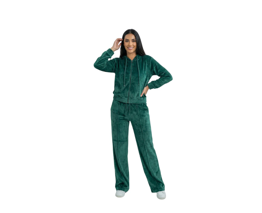 Untitled design (6) Long Sleeve Velvet Jacket With Jogging Green Set - Image 1