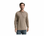 Tom Tailor Long-sleeved Piqué Beige Polo with Logo Print - Image 