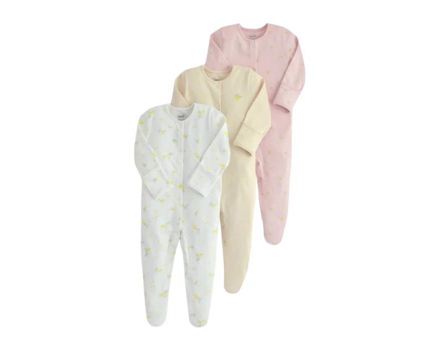 100 Sleepsuits Pack of 3 in Lemon Print - Image 1