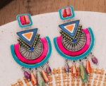 Geometric Multi Color Enamel Earrings - Image 