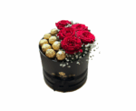 Chocolate and Artificial Roses Round Box - Image 