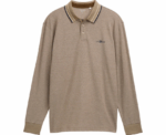 Tom Tailor Long-sleeved Piqué Beige Polo with Logo Print - Image 
