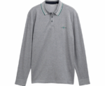 Tom Tailor Long-sleeved Piqué Grey Polo with Logo Print - Image 