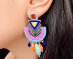 Geometric Multi Color Enamel Earrings - Image 