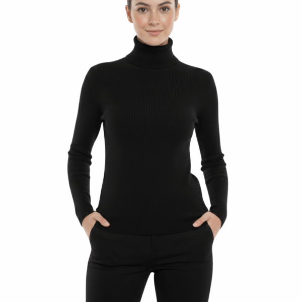 Long Sleeve High Neck Ribbed Black Pullover