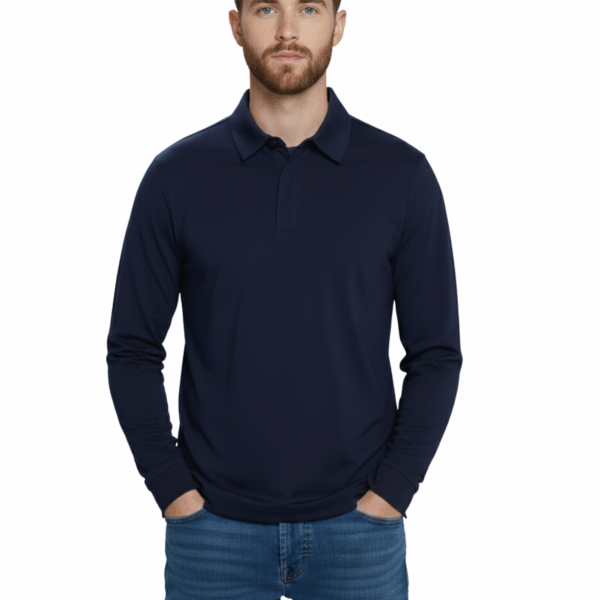 Navy Long Sleeve Basic Polo