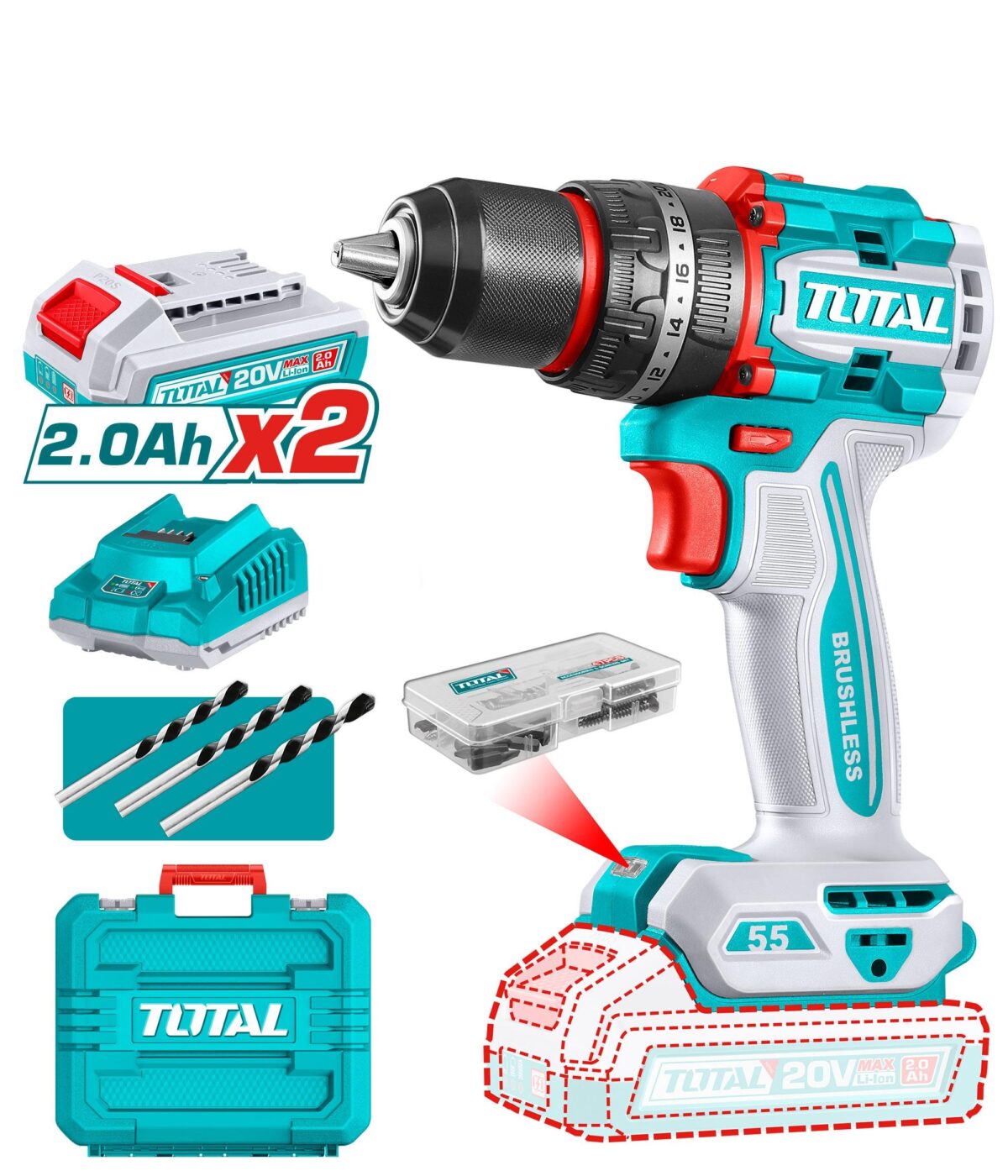 Total 20V Compact Brushless Impact Drill 55n.m - Image 1
