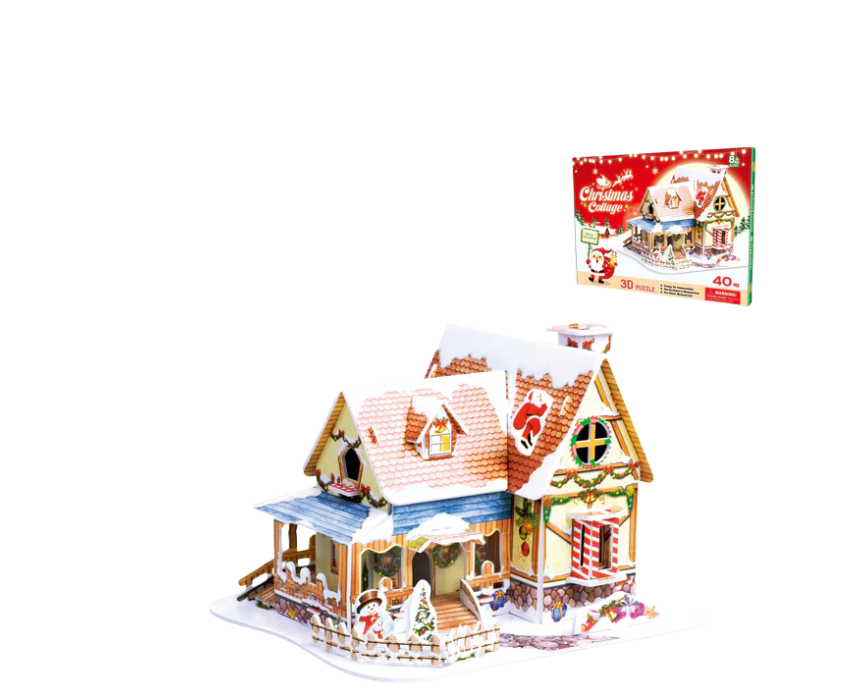 Untitled design Red Christmas Cottage 3D Puzzle - Image 1