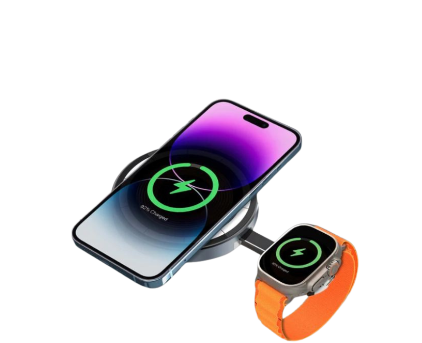 Untitled design 2 In 1 Magsafe Compatible Charger With 3W Foldable Apple Watch Charger 15W Black Magring Black - Image 1