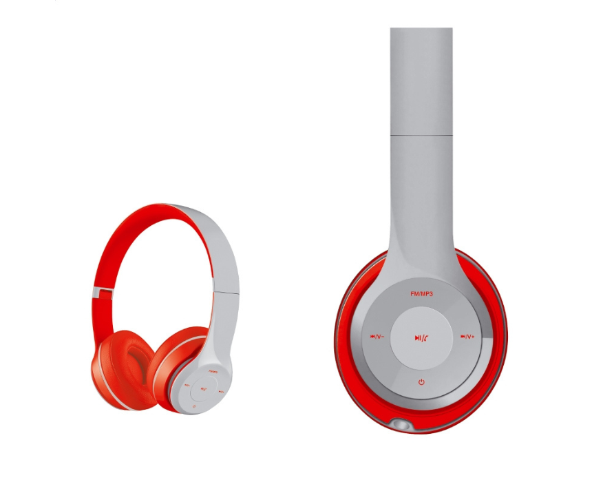 Untitled design Headphone Bluetooth Bt With Microphone Sd Card Slot And Fm Radio Grey Red Fh0915Bgr - Image 1