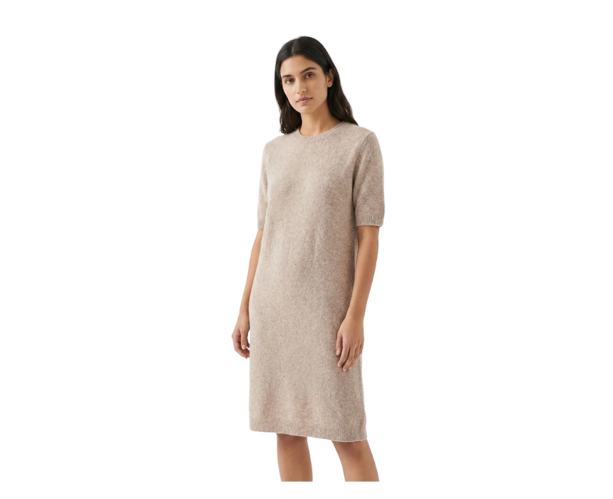 Untitled design (17) Short Sleeve Beige Slim Dress - Image 1