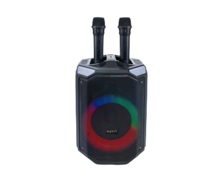 Untitled design Portable Dual Wireless Microphone Karaoke Speaker With RGb Colors Black SQ143BT - Image 1