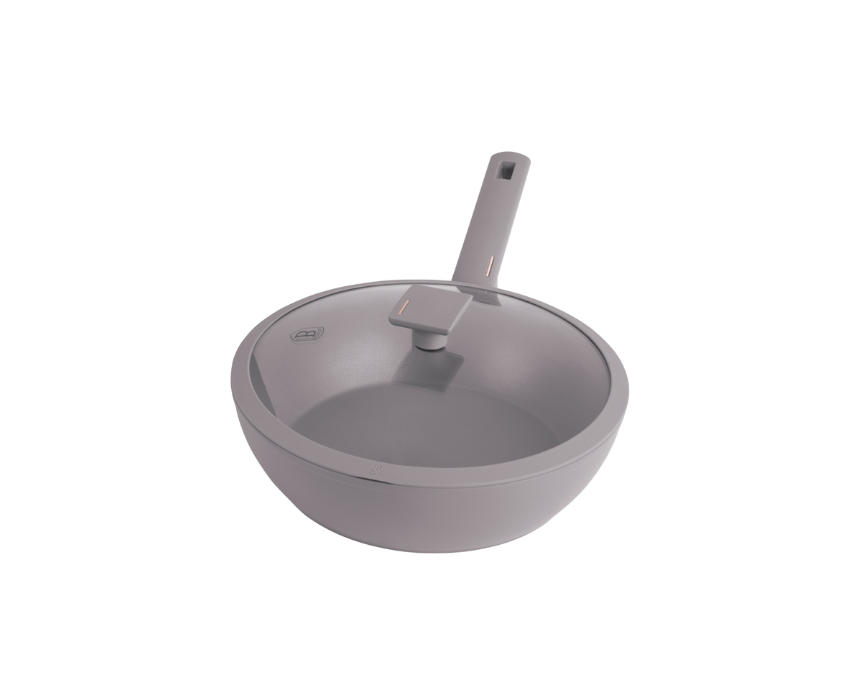 Wok with Lid in Taupe 28cm Wok with Lid in Taupe 28cm - Image 1