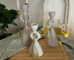 Stone Candle Holder Set in Greige and Beige - Image 