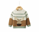 Moose Character Knit Jumper with 3D Antlers in Brown - Image 