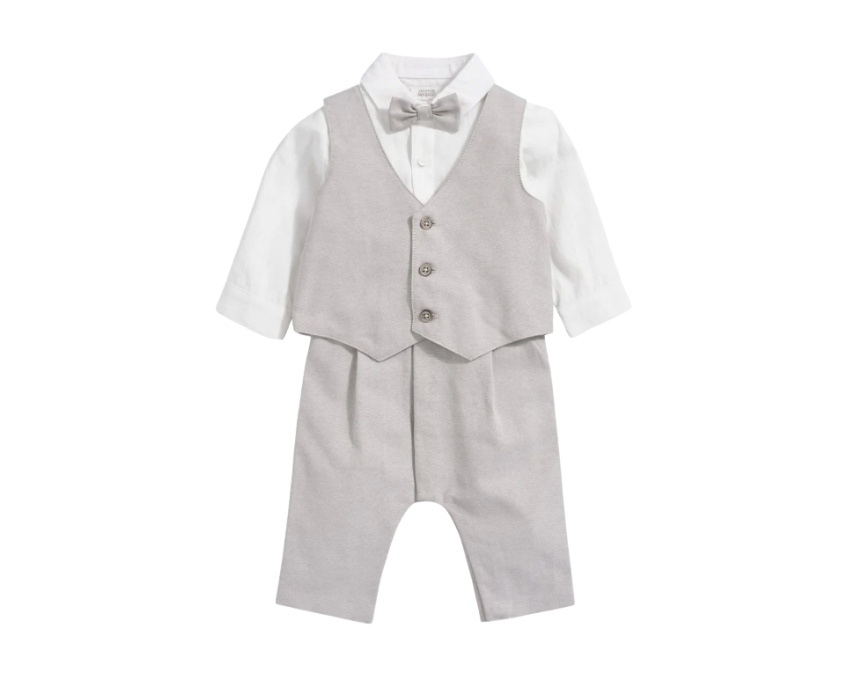 12 Cream Linen Waistcoat Mock Romper - Image 1