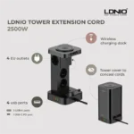 Tower Extension Cord (4 Outlets, 4 USB Ports, & Wireless Charger) - Image 