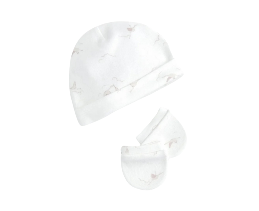 17 Baby Hat and Mitts in Stork Print - Image 1