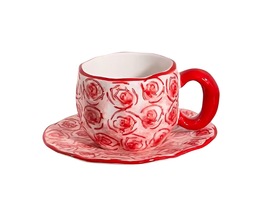 201 Vintage Mug with Coaster in Red - Image 1