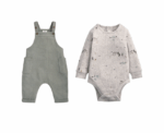 Waffle Dungarees and Moose Print Bodysuit Set - Image 