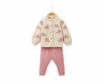 Jacquard Knit Cardigan and Leggings Set in Pink - Image 