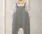 Waffle Dungarees and Moose Print Bodysuit Set - Image 