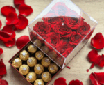 Chocolate and Artificial Roses Drawer Plexi Box - Image 