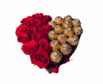 Chocolate and Artificial Roses Heart Gift Box - Image 