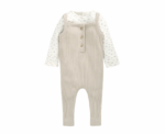 Ribbed Dungarees and Bodysuit Set in Oatmeal - Image 