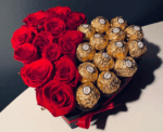 Chocolate and Artificial Roses Heart Gift Box - Image 
