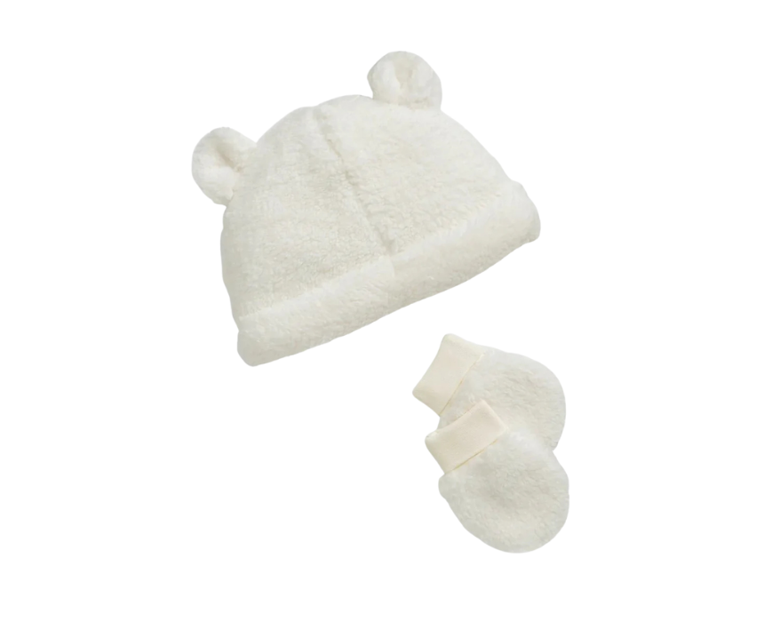 38 Cream Borg Hat and Mitts Set - Image 1