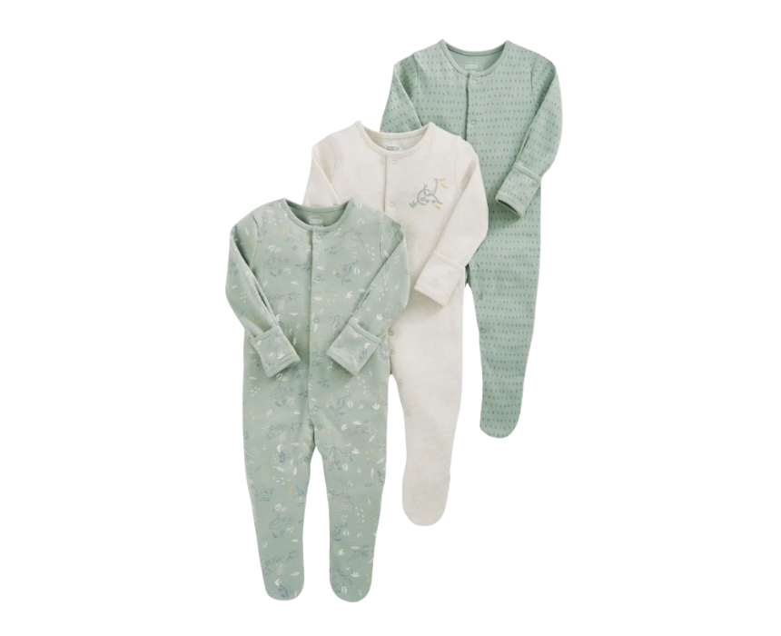 4 Dino Sleepsuits Set of 3 - Image 1