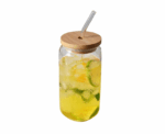 Glass Mug with Wooden Lid and Straw - Image 