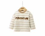 Striped T-Shirt with Boucle Adventure Detail in Cream - Image 