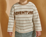 Striped T-Shirt with Boucle Adventure Detail in Cream - Image 